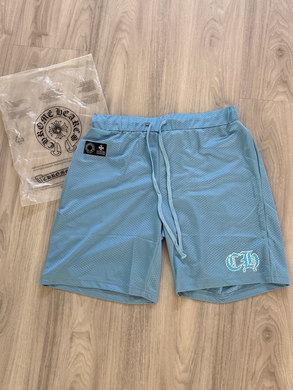 Chrome Hearts Men’s Sky Blue Mesh Athletic Shorts